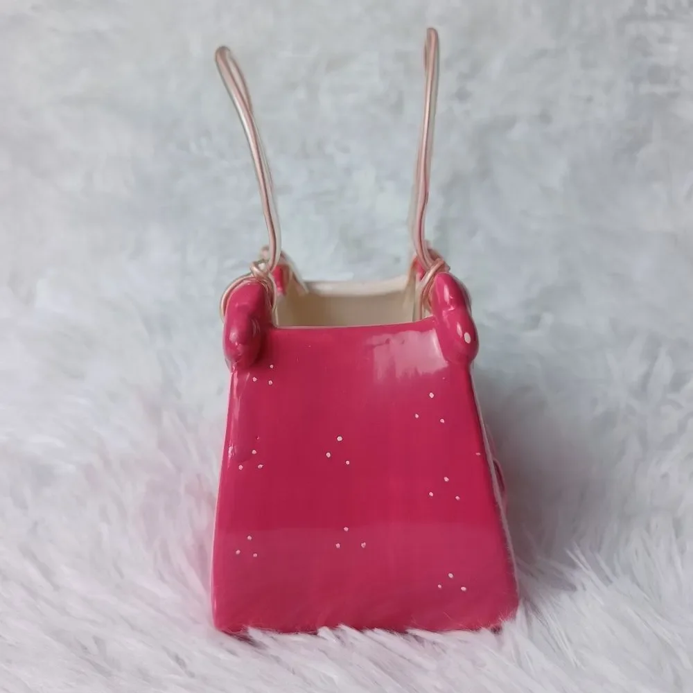 Pink Heart Ceramic Mini Purse Flower Planter Vase Table Centerpiece Decor